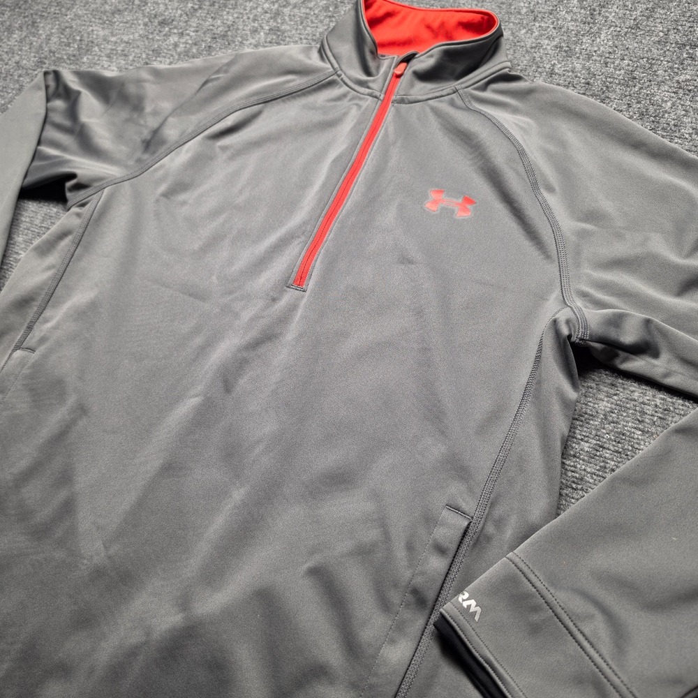Under Armour ColdGear Quarter Zip Pullover Sweatshirt Mens Medium Gray Orange